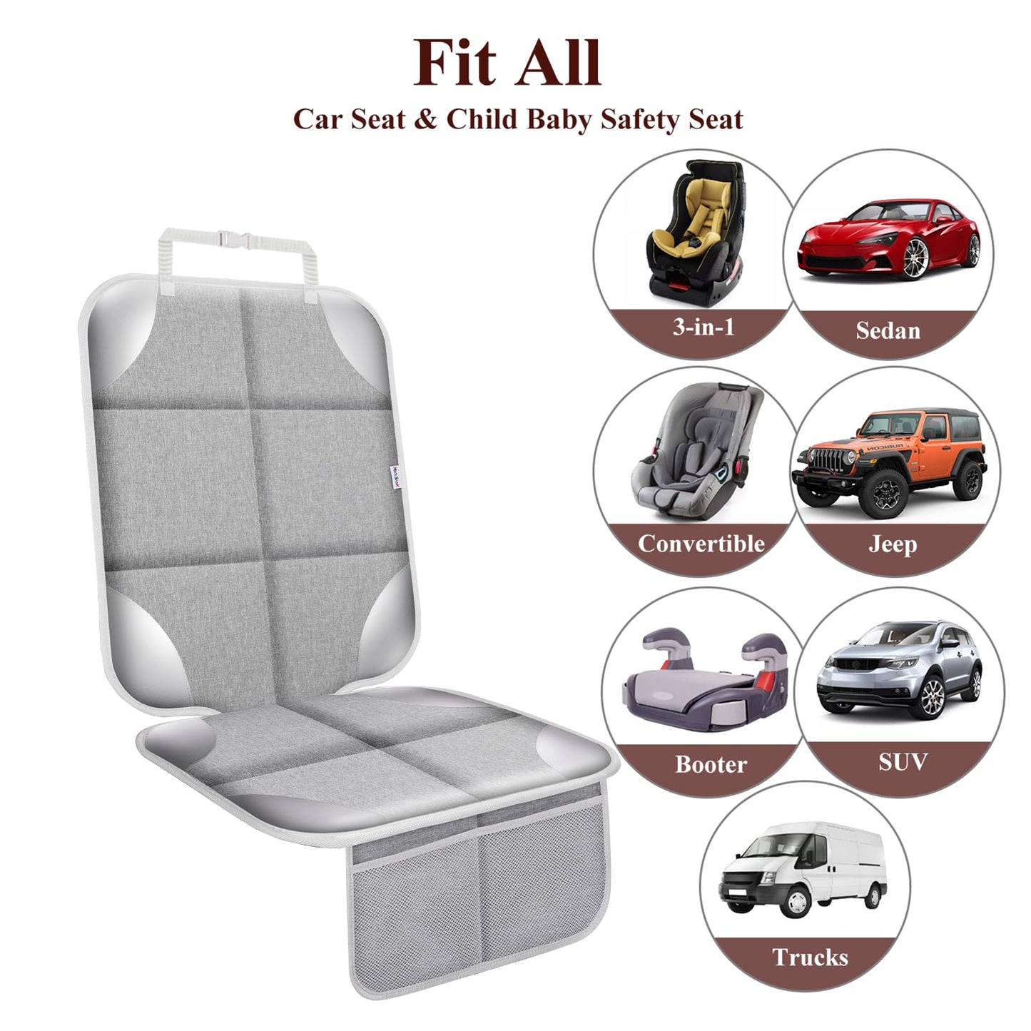 Meolsaek - Protector de asiento de coche para asiento de coche infantil, de tela 600D con respaldo antideslizante, fundas impermeables para asiento de coche con acolchado grueso para niños