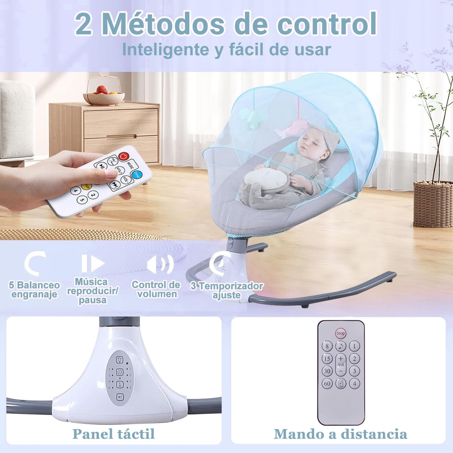 Mecedora Eléctrica AMIARYA Azul con Mando a Distancia y Bluetooth para Bebé