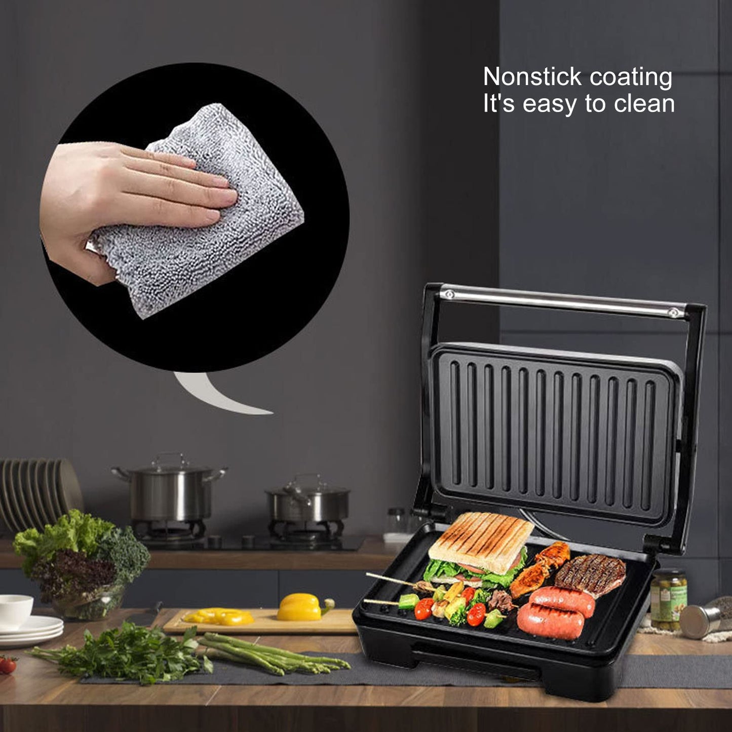 Atyhao Panini Press Grill, EE. UU. 110 V Sandwicheras para Interiores Antiadherente Calentador de Pan de Doble Cara, Cocina Eléctrica Desayuno Parrilla Versátil Olla