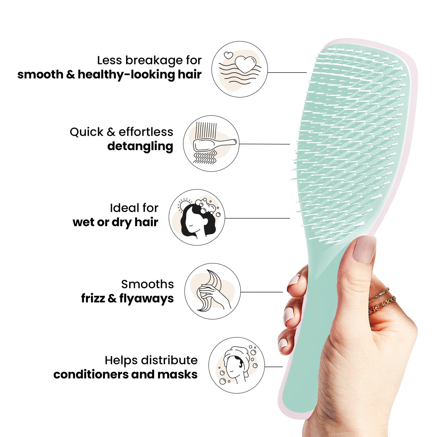 Tangle Teezer, El cepillo desenredante definitivo para cabello húmedo y seco, desenreda todo tipo de cabello, reduce la rotura, elimina los nudos, protege el cabello mojado, con cerdas de 2 capas y