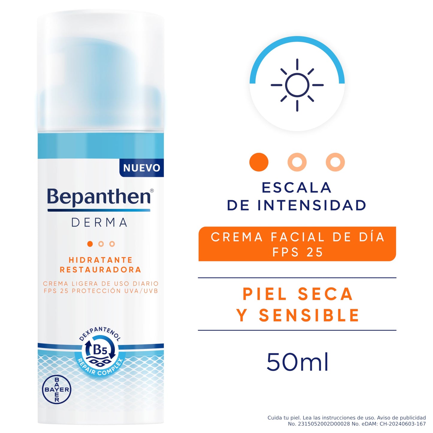 Crema Hidratante Facial Bepanthen Derma con Niacinamida para Piel Seca y Sensible