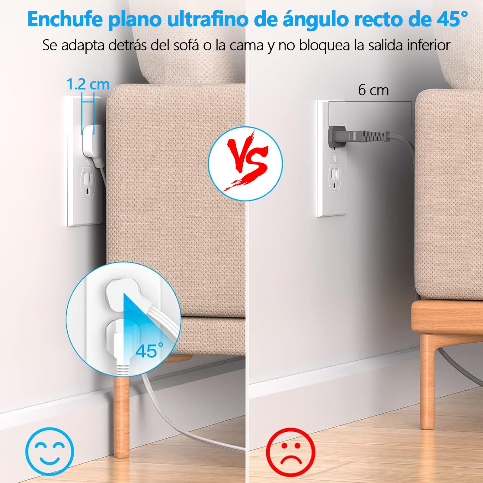 Multicontacto SSOUILI Multifunional Blanco con Protector de Sobretensión para Oficina en Casa