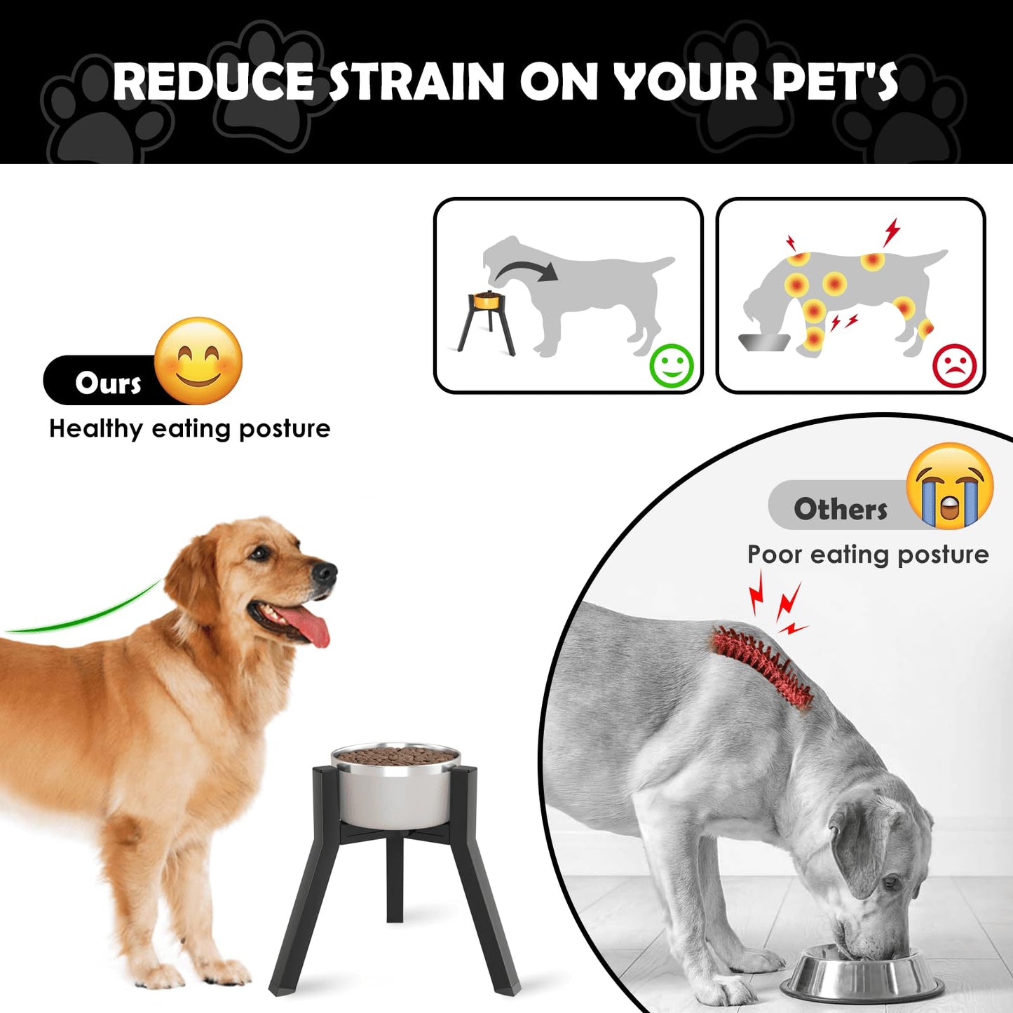 Tazón Elevado para Perros Grandes con Soporte Ajustable de 7 a 10.6 Pulgadas de Alto 11 Pulgadas