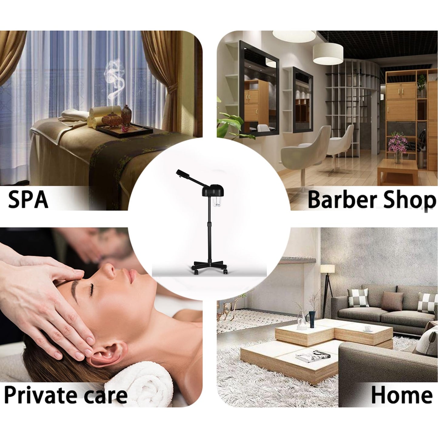 Vaporizador facial de ozono profesional con soporte, control táctil, función de niebla caliente, altura ajustable y base rodante, boquilla giratoria de 360°, uso para el hogar, salón de spa (negro)