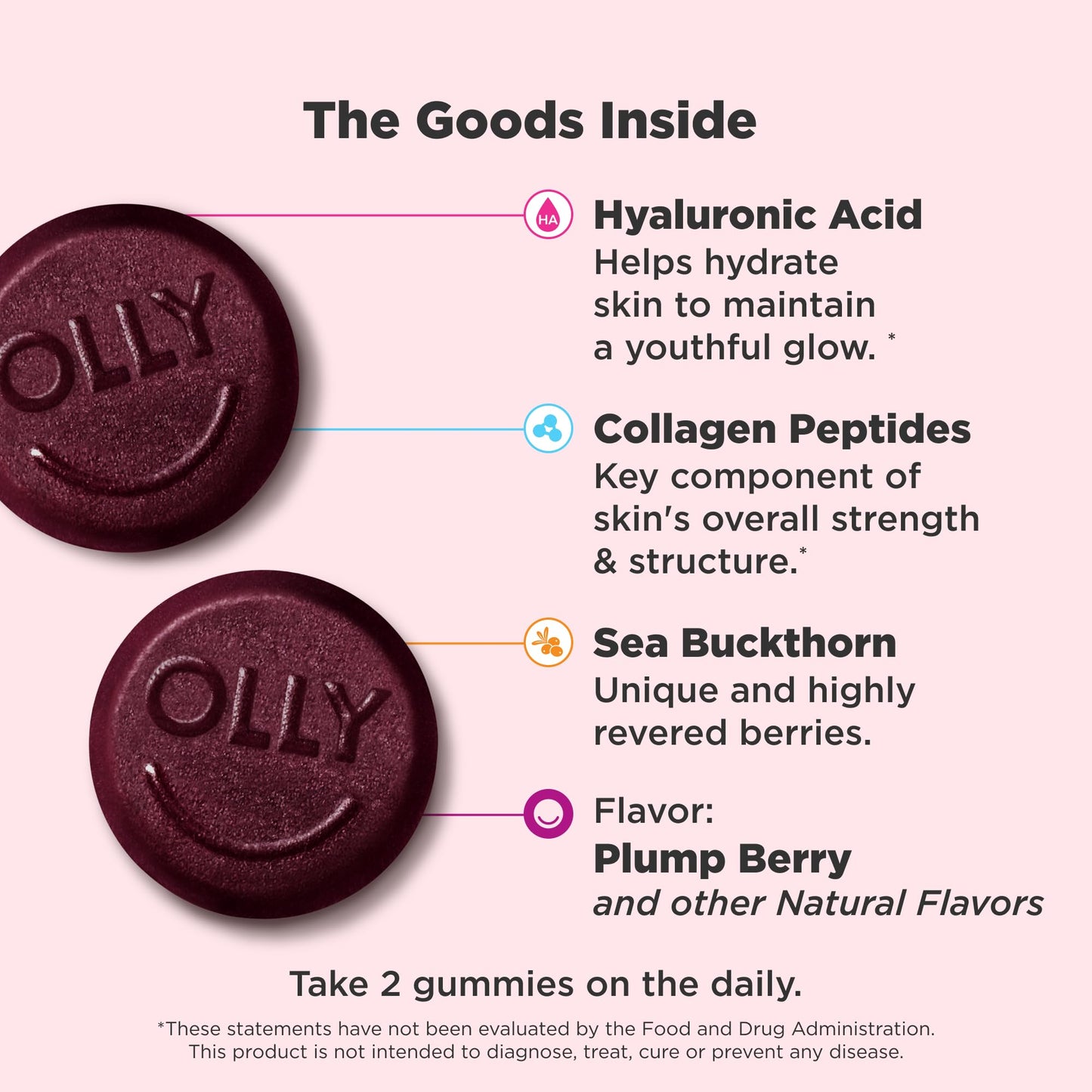OLLY Vibrant Skin Gummy Supplements, Plump Berry, 50 Count