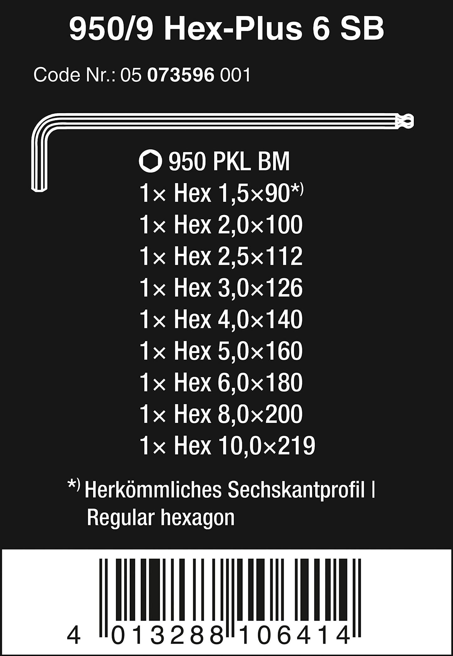 Juego de Llaves Hexagonales Wera Negro BlackLaser Ballpoint de 9 Piezas