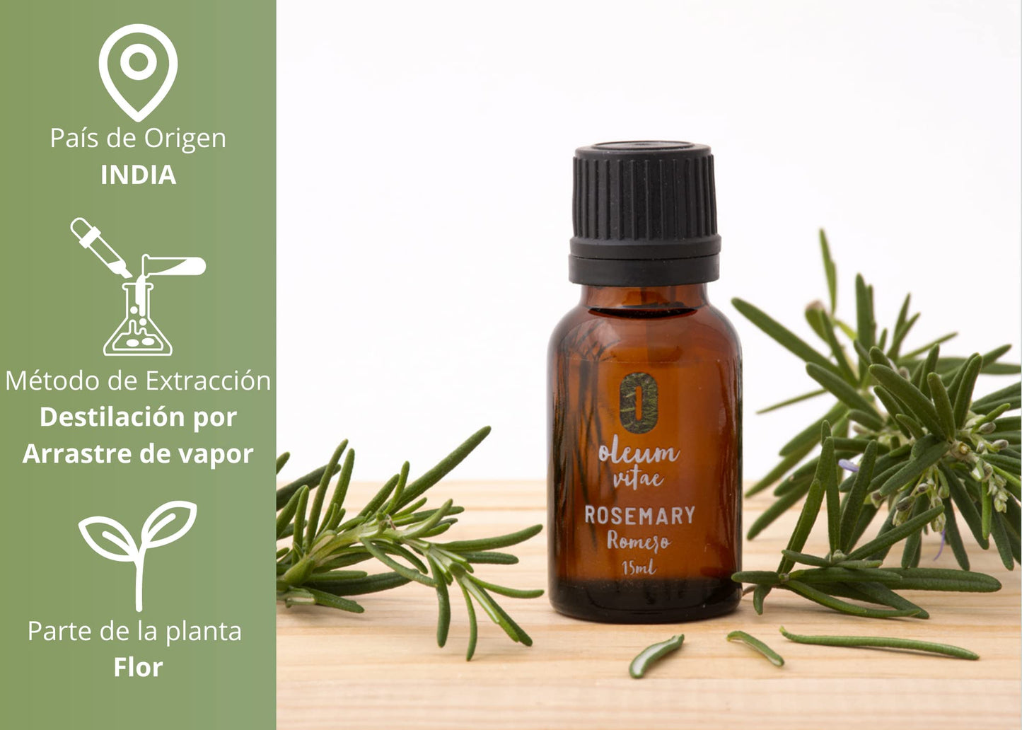 Aceite Esencial OLEUM VITAE Romero 100% Puro Orgánico 15 ml Certificado USDA ORGANIC Hecho en India