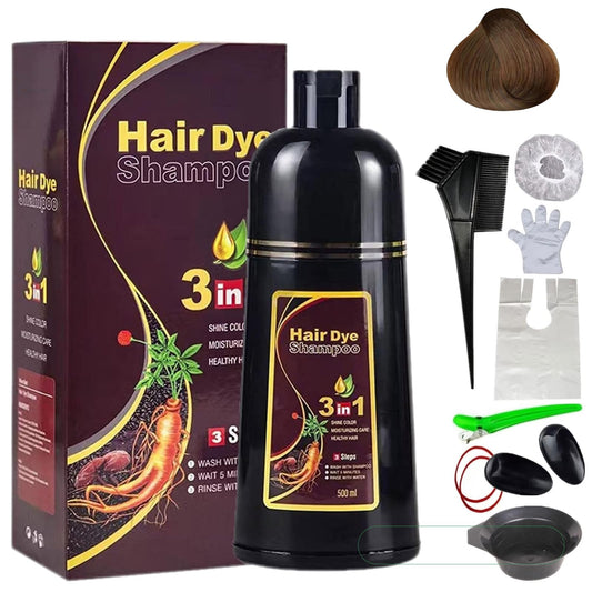 Champú Instant Hair Color para Cabello,Champú para Teñir el Cabello,Cobertura 100% de Canas,Champú para Teñir el Cabello Negro 3 en 1,Coloración a Base de Hierbas en Minutos para Mujeres y Hombres,Castaño Marron