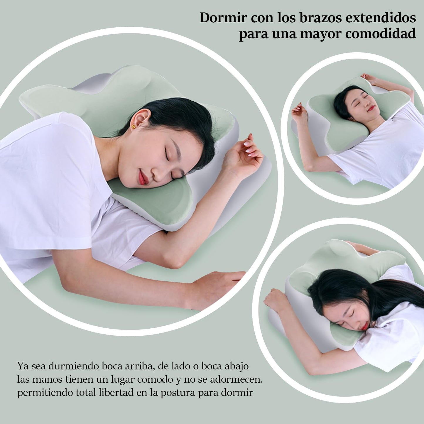 JeeLeeko Almohada Cervical de Espuma con Memoria 2en1 Almohada Ortopédica Ergonómica para Dolor de Cuello y Soporte Contorneado para Dormir de Lado, Espalda o Estómago (Embalaje Normal, Verde)