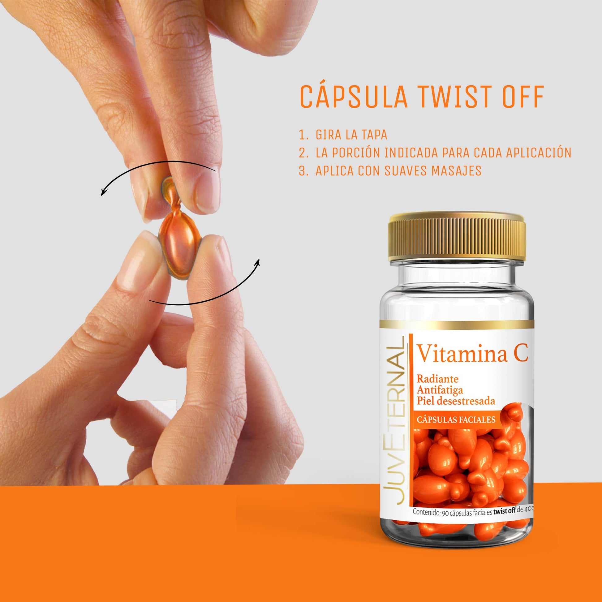 JUVETERNAL Cápsulas Faciales de Vitamina C 90 cápsulas Twist-Off Ilumina, Hidrata y Protege tu Piel
