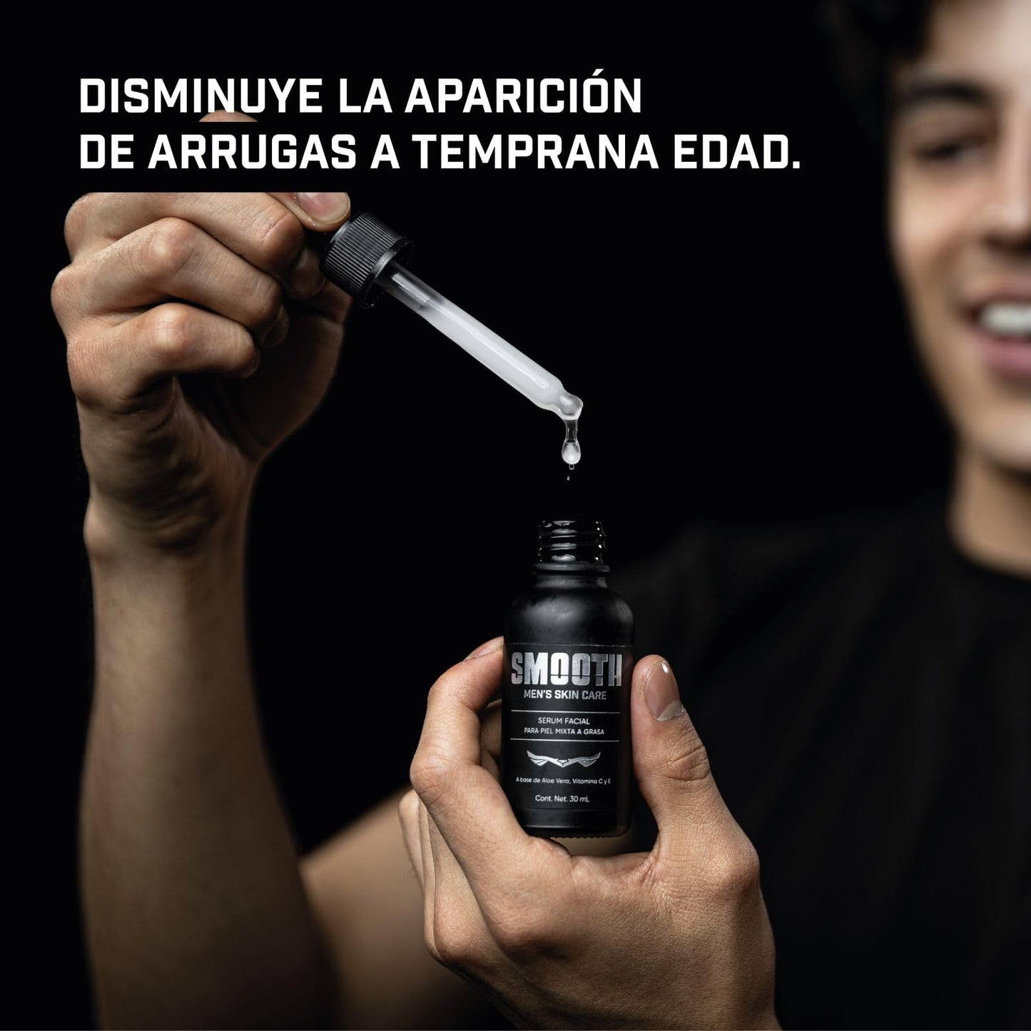 SMOOTH Sérum de Vitamina C Para Hombres | Antioxidante, Hidratante, Reduce líneas de Expresión, Disminuye Arrugas y Retrasa Envejecimiento Prematuro | Colágeno, Elastina, Aloe Vera | 30 ml Uso Día y Noche