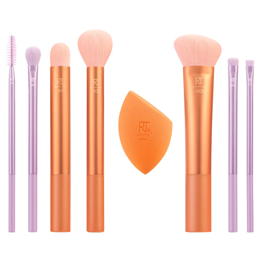 REAL TECHNIQUES, Kit de Brochas de Maquillaje + Esponja, Level Up, 8 Piezas, Calidad Profesional