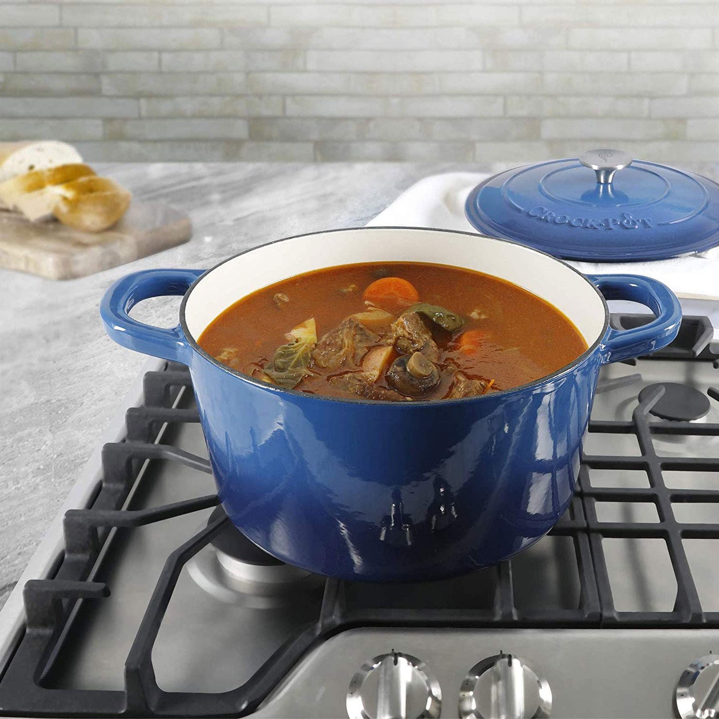 Crock Pot Olla, horno holandés redondo, Sapphire Blue, 7-Quart, 1