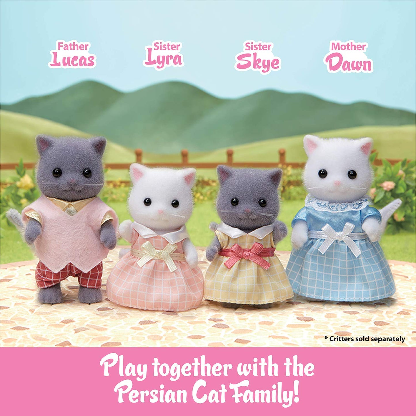 Calico Critters - Trillizos de Gato Persa, muñecos, Figuras de casa de muñecas, Juguetes coleccionables; Figuras y Accesorios de Cuna incluidos