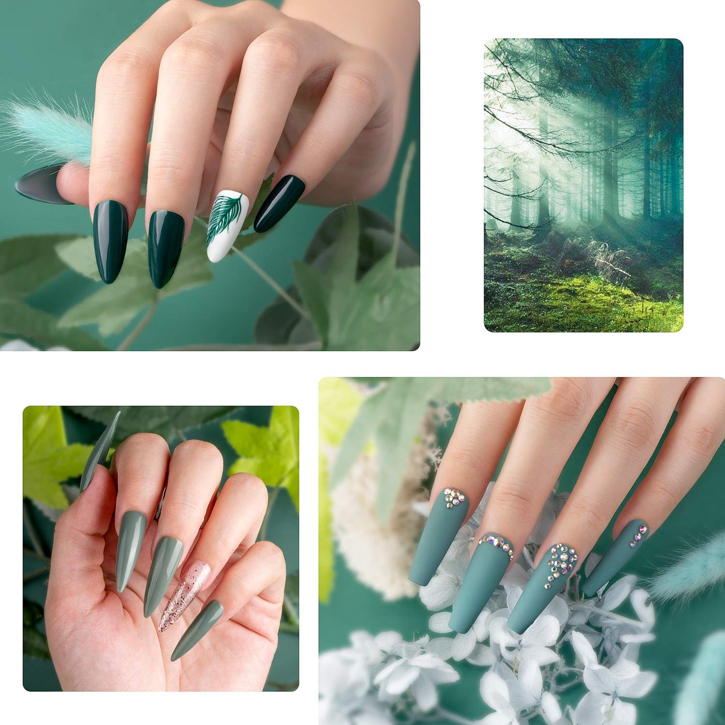 Beetles Blue Green Gel Nail Polish Set - 6 Colors Misty Gray Dark Green Gel Polish Kit Baby Blue Nail Gel Polish Soak Off UV LED Gel Nail Kit Vanish Manicure DIY Home Chrismas Gifts Box