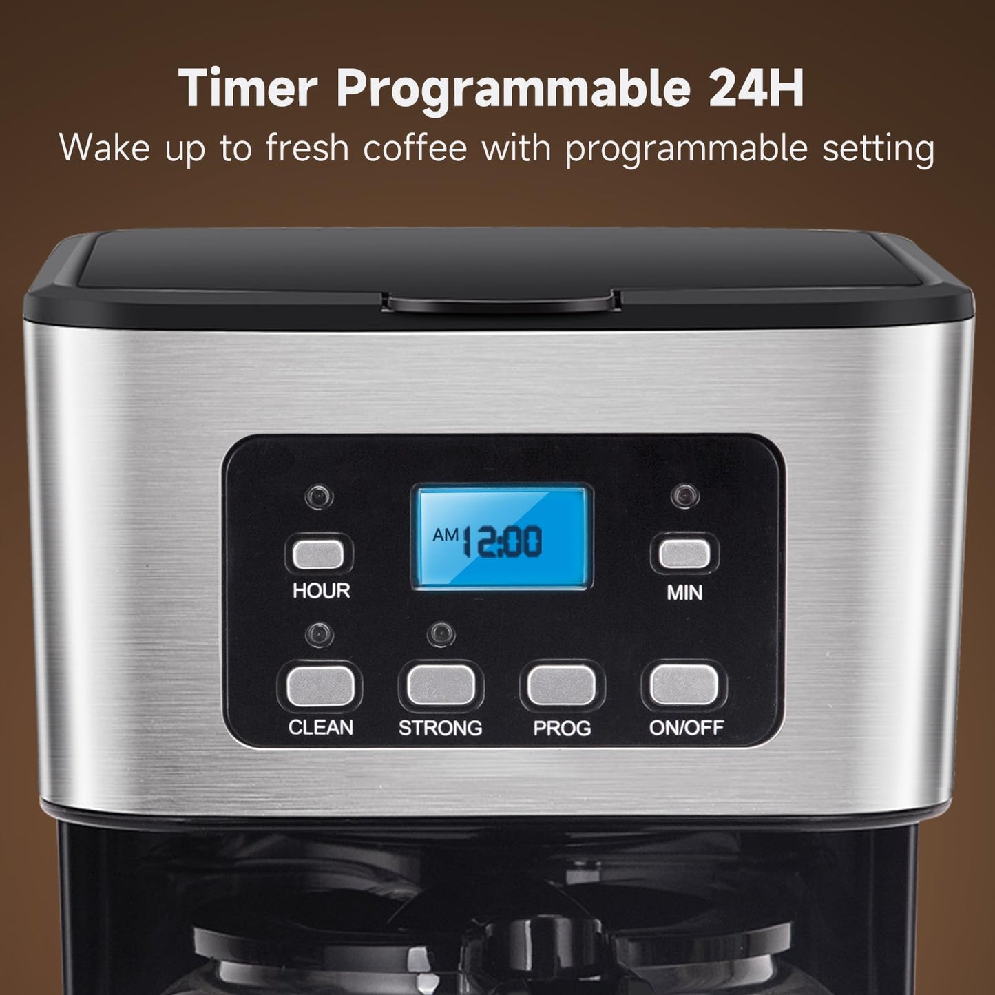 Aigostar Cafetera de goteo, Pantalla LCD, Filtro Reutilizable, Programable, Función Auto Limpieza (Descalcificación), Capacidad 1,8L(12 tazas), Función Mantener Caliente. Sin BPA