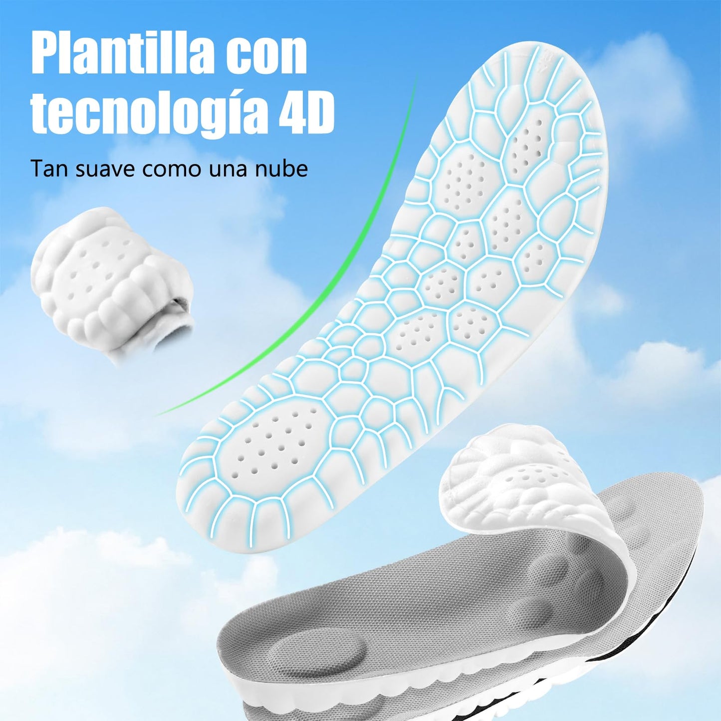 Plantillas Ortopédicas Unisex Espuma Viscoelástica Gris Alivio de Dolor 41/42