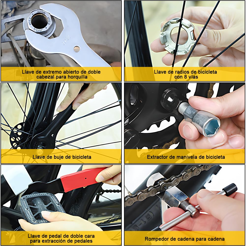 Kit de Herramientas AbaqKalza Negro 44 Piezas para Mantenimiento de Bicicleta de Montaña BMX