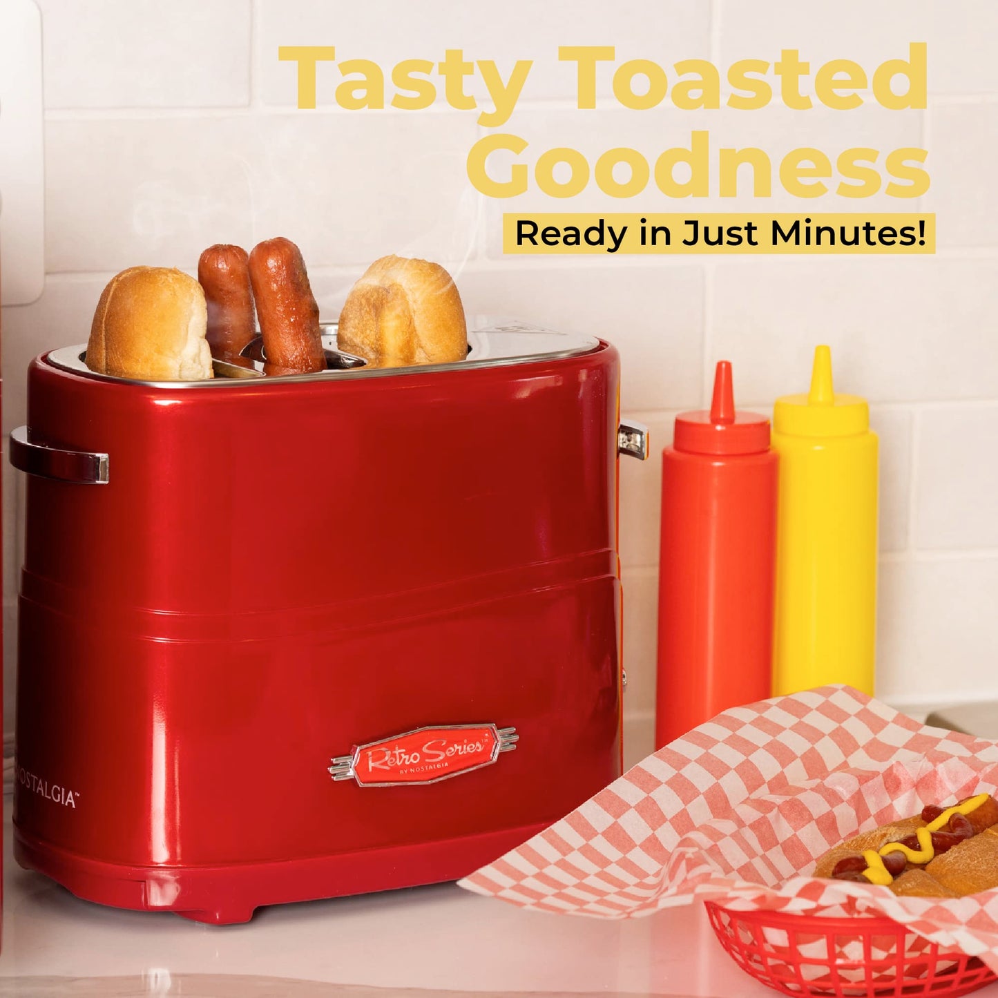 Nostalgia hdt600retrored Retro Series Pop-up Hot Dog tostador, rojo