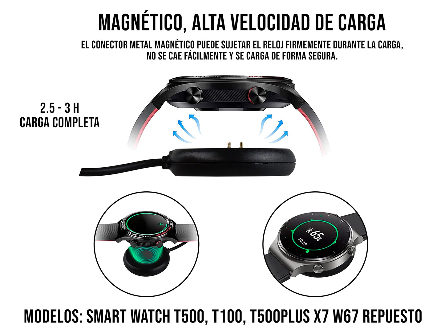 CONTROL EXPERT Cargador para Smartwatch T500, T100, T500PLUS X7 W67 Repuesto