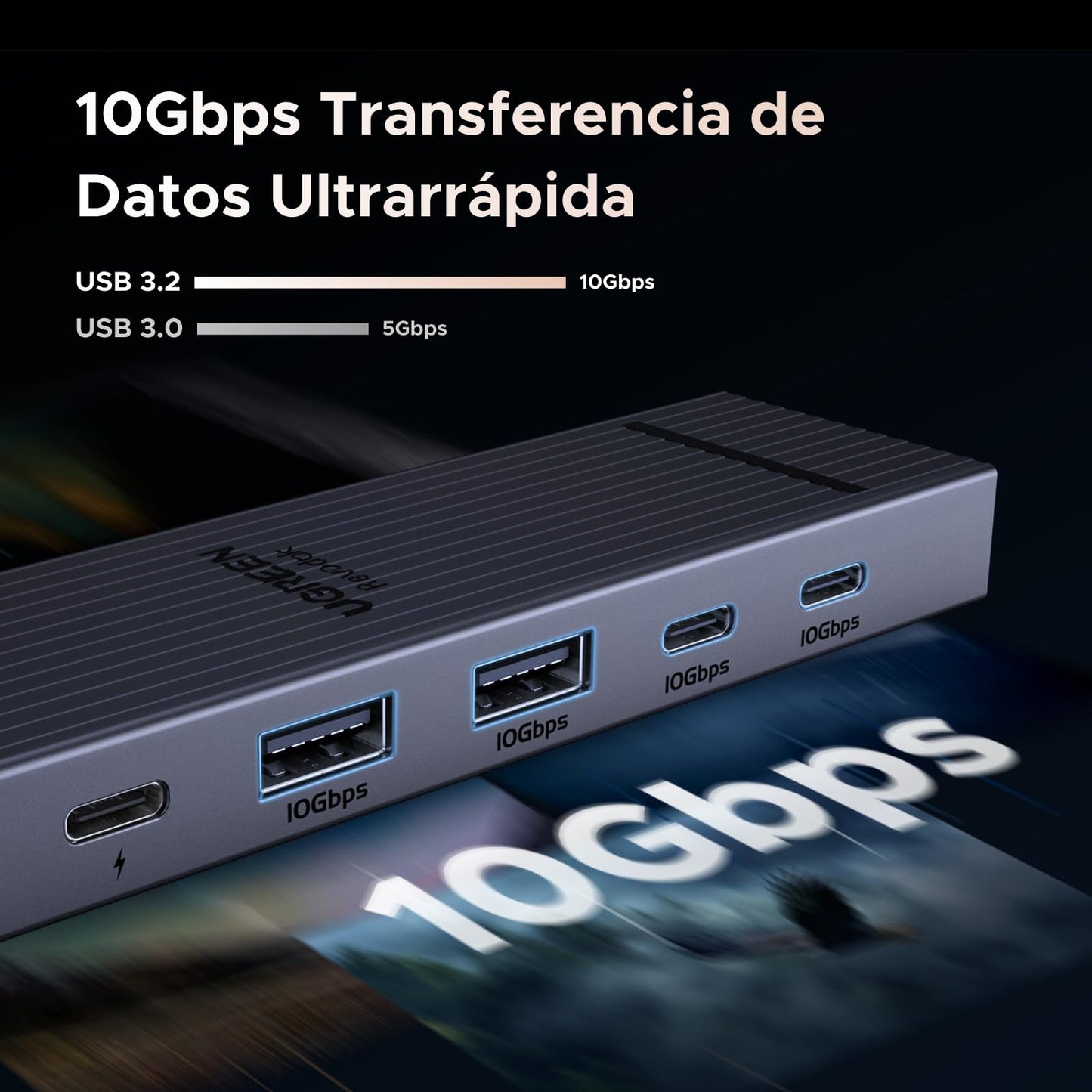 Adaptador Hub USB C UGREEN Gris con HDMI 4K y Carga 100W para MacBook y Más Dispositivos Tipo C