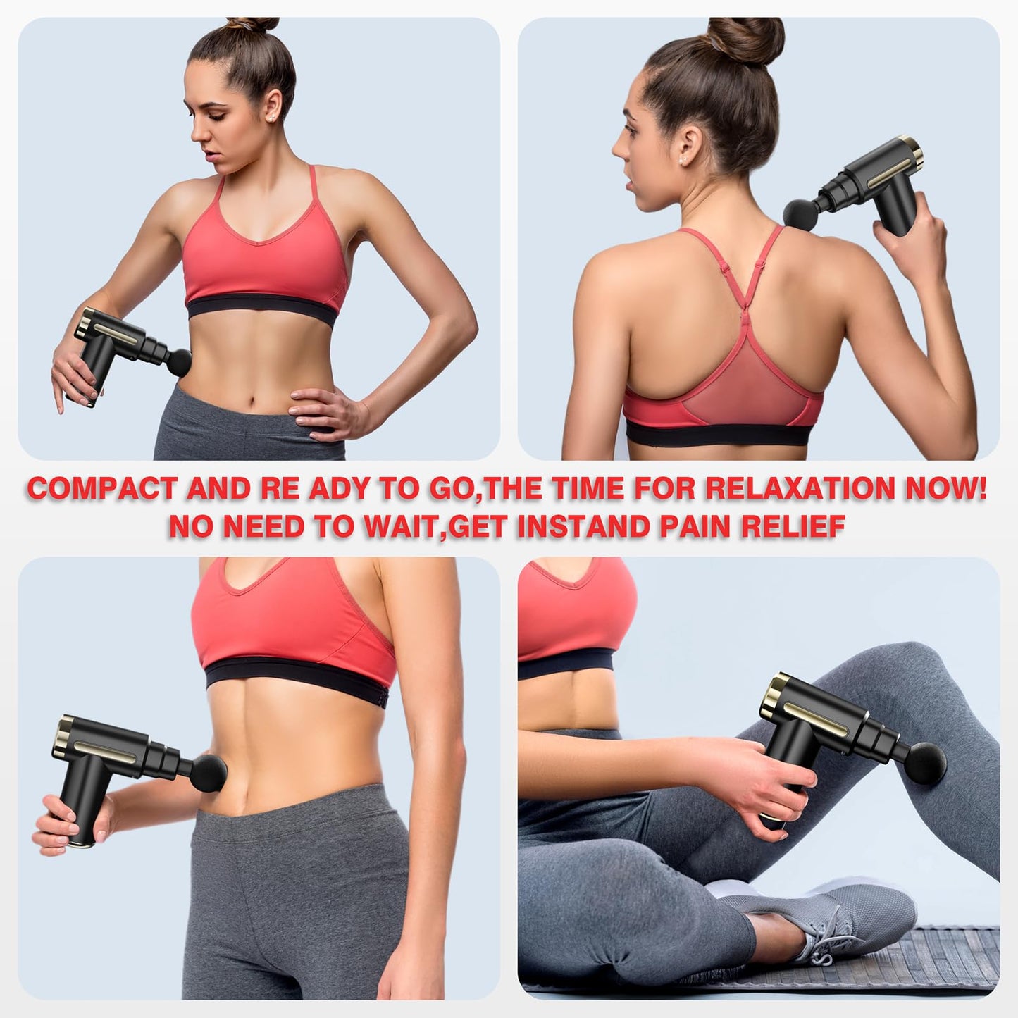 Pistola de Masaje, Mini Pistola de Masaje Muscular, Masajeador Portatil Muscular Masajeador de Tejido Profundo Massage Gun Portátil 4 Cabezales de Masaje para Relajar Los Músculos Aliviar el Dolor(Black)