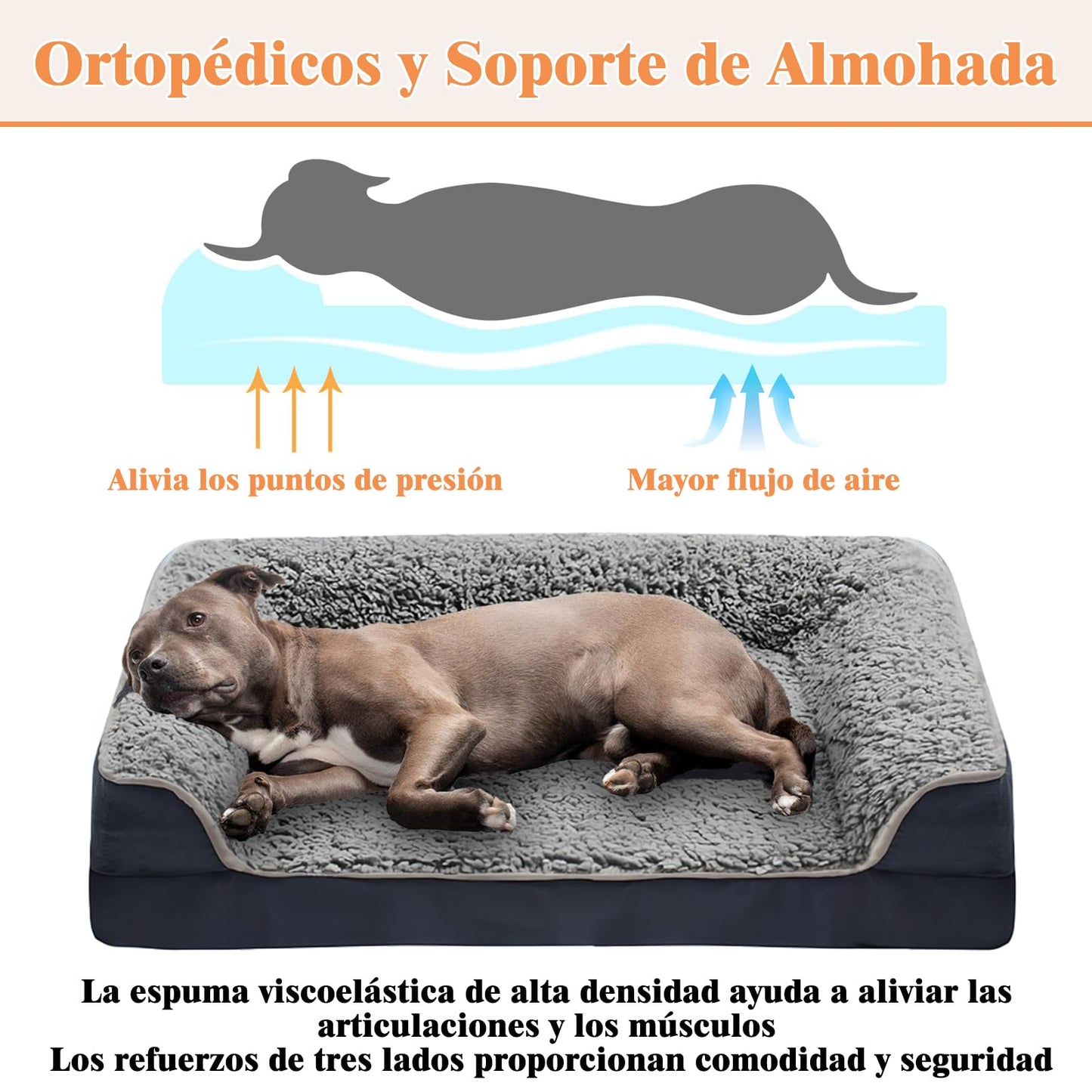 Lumewave Cama para Perro, Cama Ortopédica para Perros Extra Grandes, Cama L con Cojín Lavable, Sofá para Perros con Funda Removible y Fondo Antideslizante (Grandes Dimensiones, Gris)