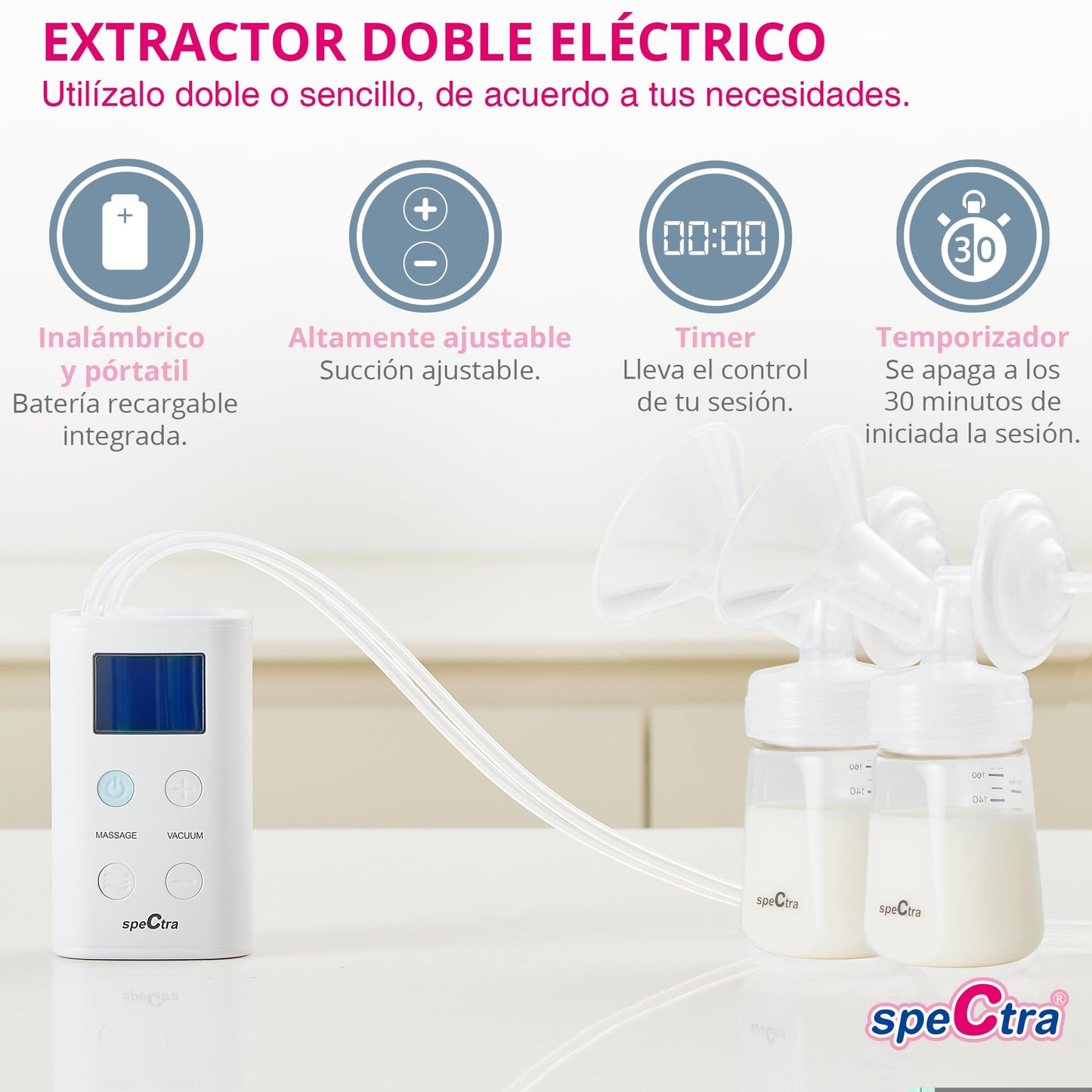 Extractor de Leche Eléctrico Doble Spectra 9 Plus Portátil con Hielera y Batería Recargable para Almacenamiento de Leche Materna