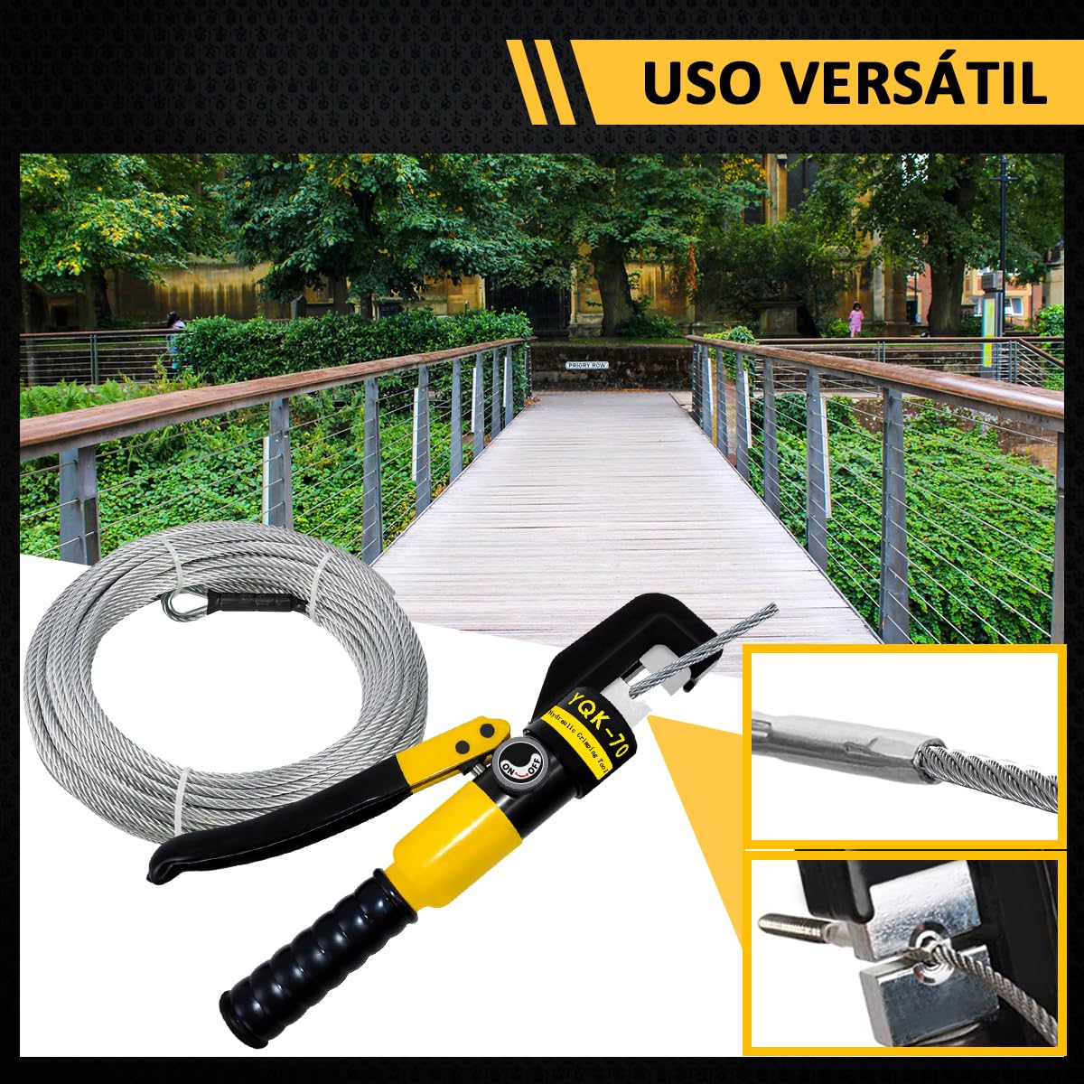 Bowoshen Pinza Crimpadora Hidráulica de 8 Toneladas, Herramienta de Ponchadora Hidráulico Y Cortador de Cable Con 8 Pares de Estuche (4, 6, 10, 16, 25, 35, 50 Y 70 mm)