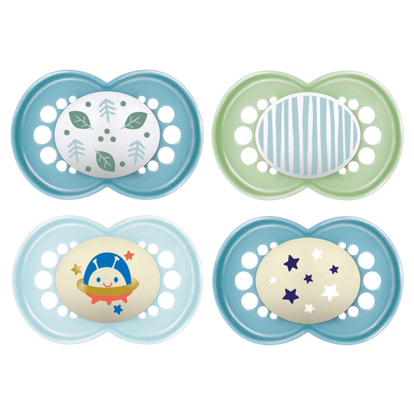 MAM Chupetes de día y noche, chupete que brilla en la oscuridad para bebés amamantados, la forma de pezón ayuda a promover un desarrollo oral saludable, pezón de silicona sin BPA, fácil de limpiar,