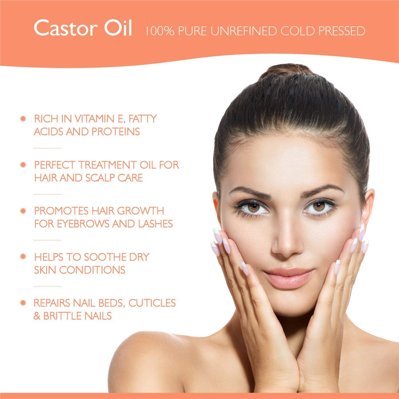 Aceite de Ricino Teddie Organics Orgánico Prensado en Frío 100% Puro 120 ml para Cabello Piel Pestañas y Cejas