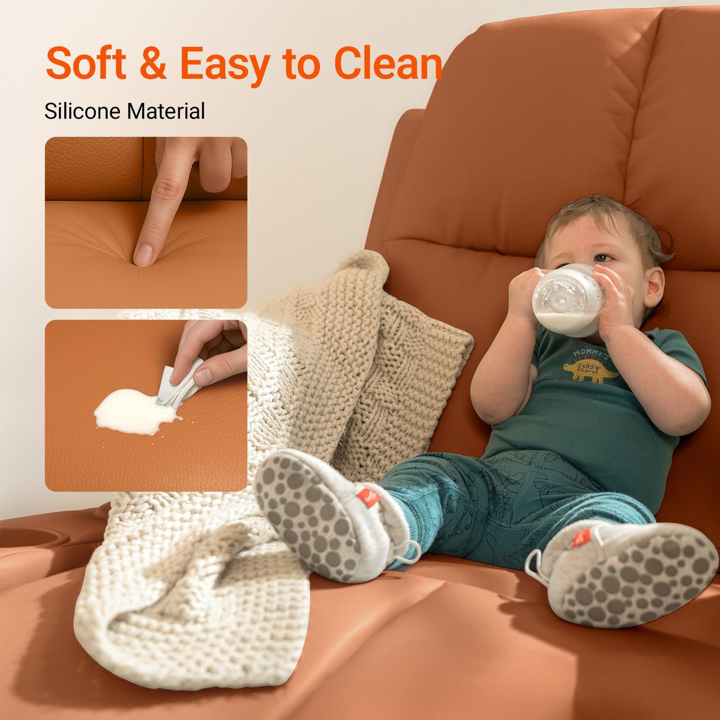 MAMAZING - Silla mecedora para guardería con reposabrazos ajustables, silla reclinable con planeador eléctrico para lactancia, silla reclinable giratoria con puerto USB y almacenamiento, certificado
