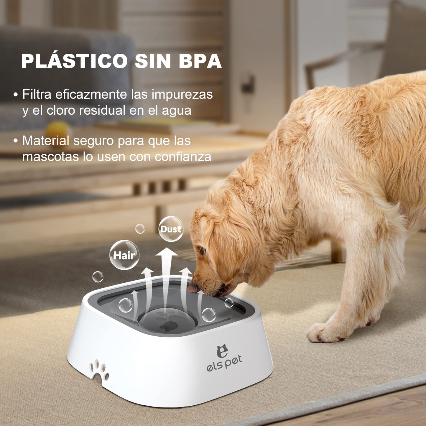 ELS PET Cuenco para Perros sin derrames, Cuenco de Agua para Mascotas, sin Goteo, alimentador de Agua Lenta para Gatos, dispensador de Agua para Mascotas, Cuenco de Agua de Viaje de 35 onzas