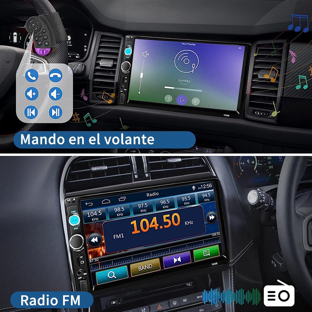 FINYQBET Estéreo para Automóvil Pantalla Táctil Capacitiva de 7 Pulgada Autoestéreos para Carro con Cámara Trasera de 12 LED Bluetooth Reproductor MP5 Soporte Enlace de Espejo Radio FM