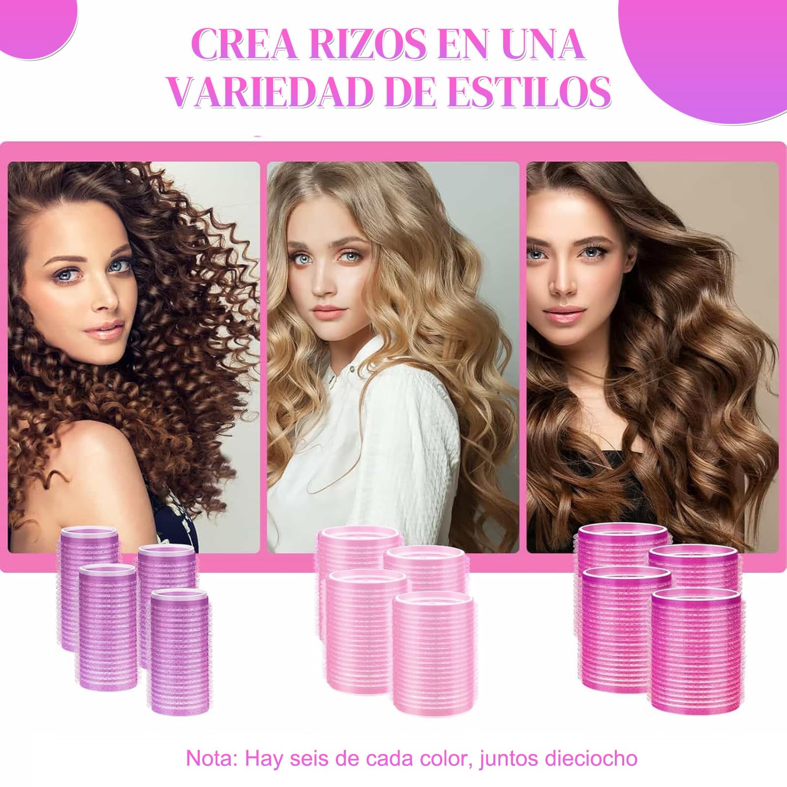 Tubos para Rizar Cabello, 33PCS Rizador de pelo sin calor, tubo de plástico rizador, autodisparador para pelo largo, medio y corto, 3 tamaños. (Rosa03)
