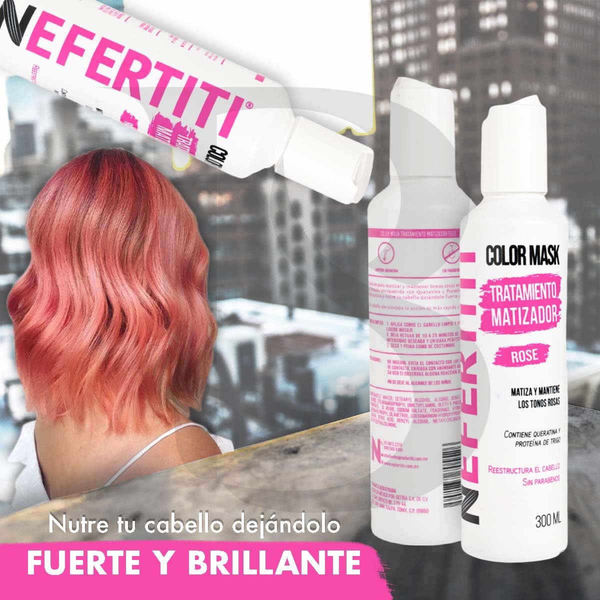 Tratamiento Capilar Nefertiti Rosa Con Keratina y Proteína De Trigo Sin Parabenos