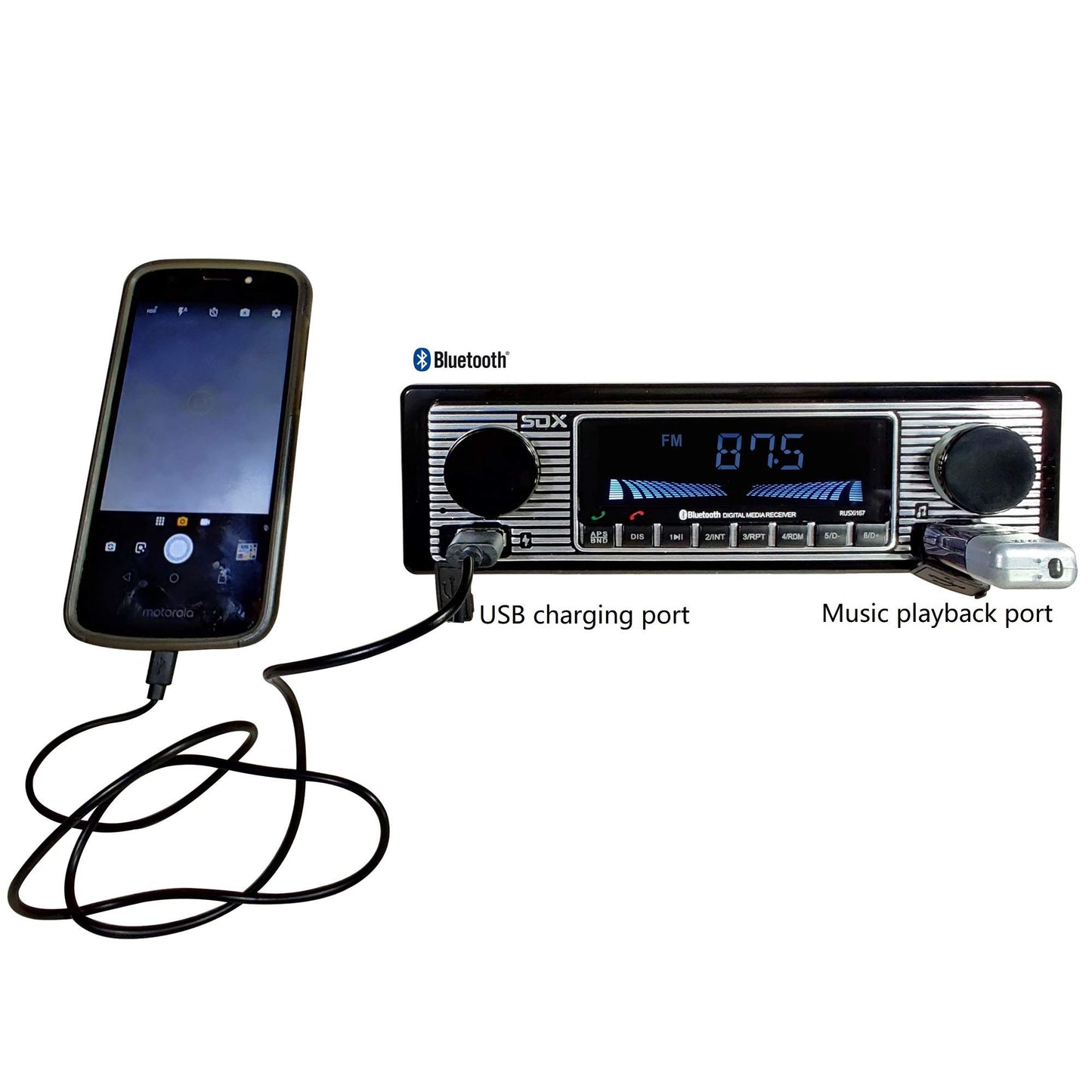 Sondpex RUSXi167: Receptor Multimedia Digital de Estilo Vintage con Puerto de Carga USB