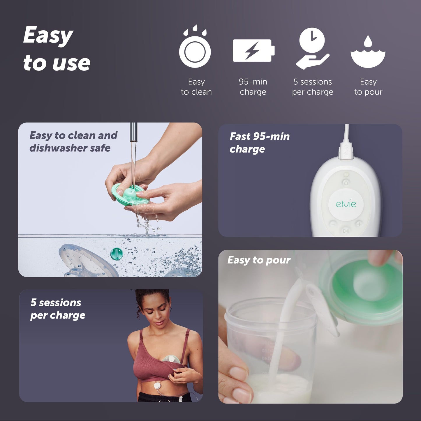 Elvie Stride Extractor de leche de grado hospitalario, controlado por aplicación, manos libres, portátil, ultra silencioso y eléctrico con 2 modos, 10 ajustes y capacidad de 5 onzas por taza