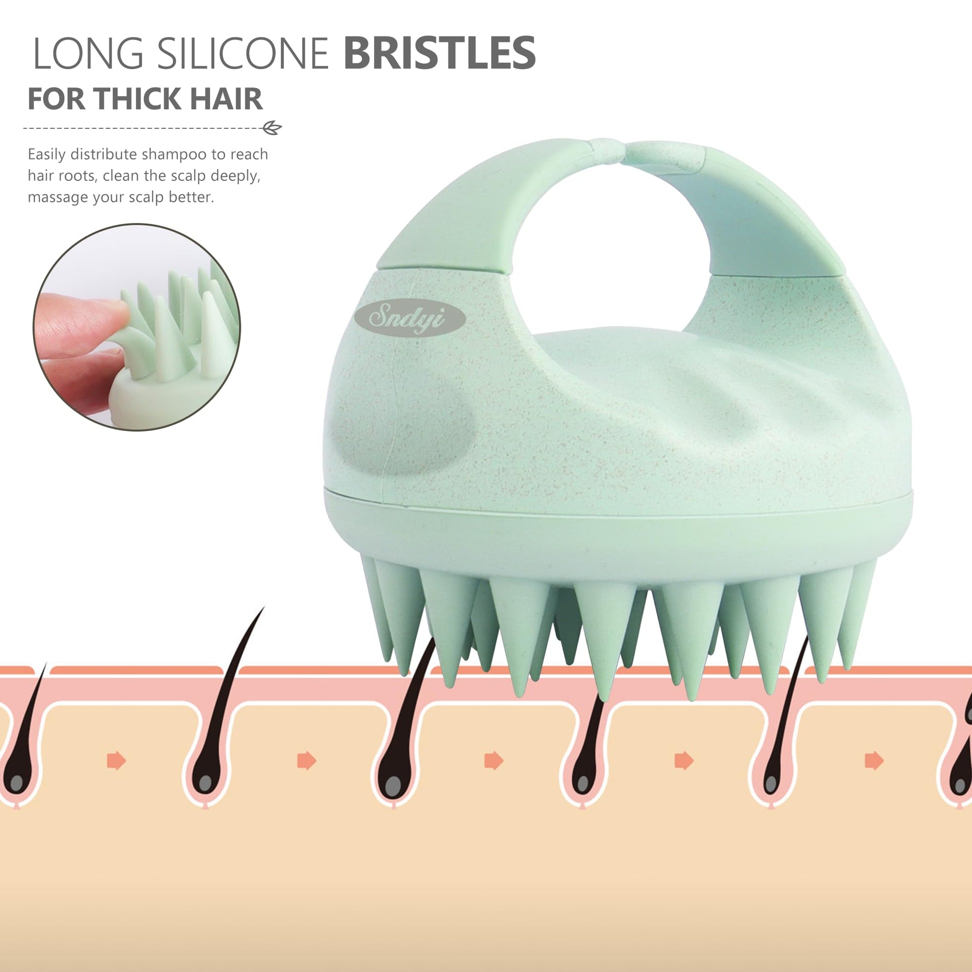 Sndyi Cepillo masajeador de cuero cabelludo, exfoliante de cuero cabelludo con cerdas de silicona suave, exfoliante de cuero cabelludo para eliminación de caspa, masajeador de cuero cabelludo para el crecimiento del cabello, cepillo de cabello seco húmedo