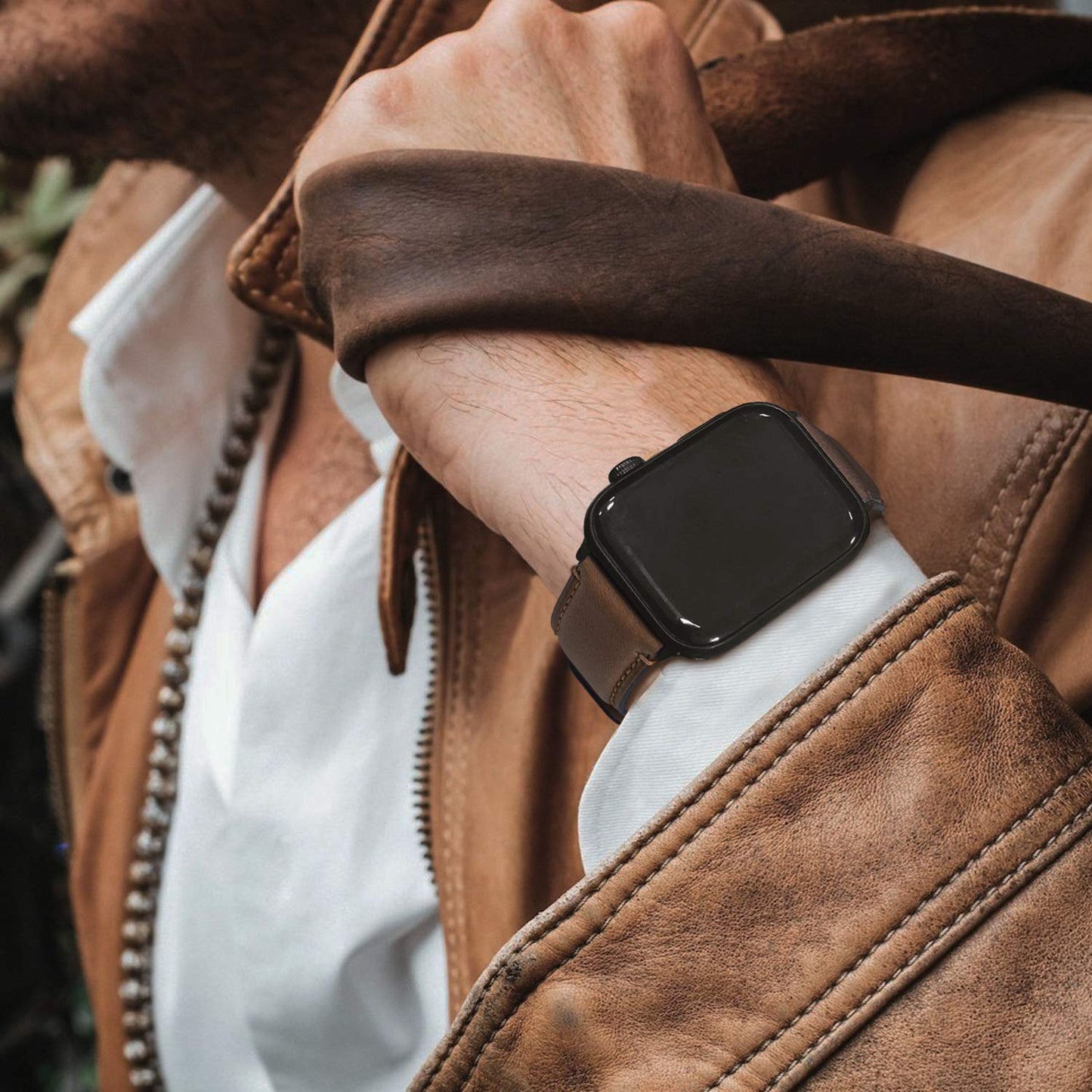 Fullmosa Correa Apple Watch Ultra 49mm (Series 7/8 con 45mm Series SE/6/5/4 con 44mm, Series 3/2/1 con 42mm Yola Serie Pulsera de Piel Cuero Bruñida para iWatch, Marrón Oscuro + Hebilla Gris