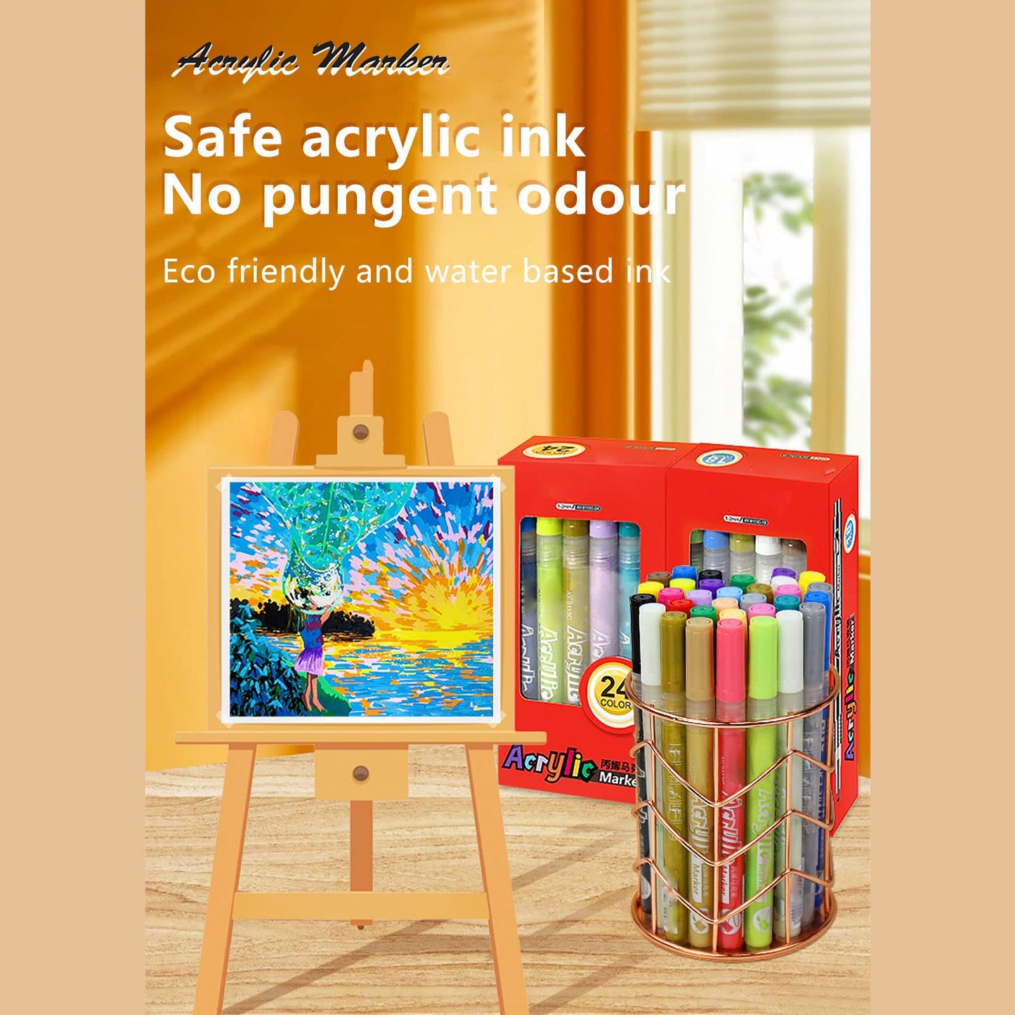 Marcadores de Pintura Acrílica, Tinta a Base de Agua, Multiusos, 24 Piezas, Marcadores Acrílicos para la Escuela