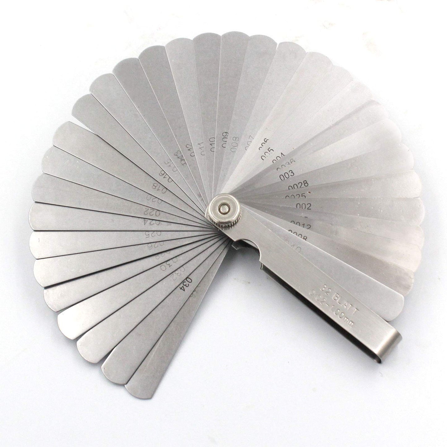 Calibre de acero inoxidable, calibre universal estándar SAE y válvula de compensación métrica, calibre de espesor, herramienta de hoja de 32 piezas para medir anchura/grosor de espacio