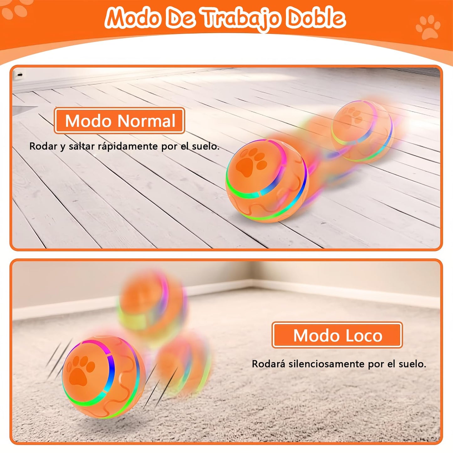Pelota Interactiva para Perros y Gatos con Luz LED, Recargable por USB, Resistente a Mordeduras e Impermeable