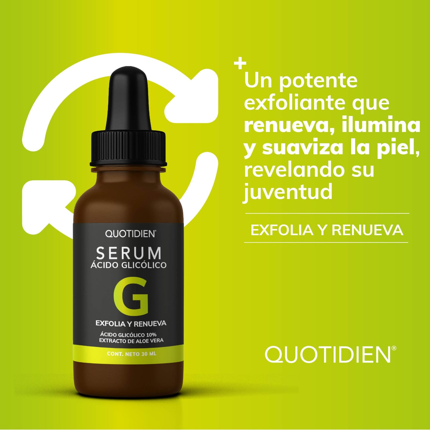 Serum Quotidien Acido Glicolico Aloe Vera Glicerina Exfoliación Efectiva Todo Tipo de Piel