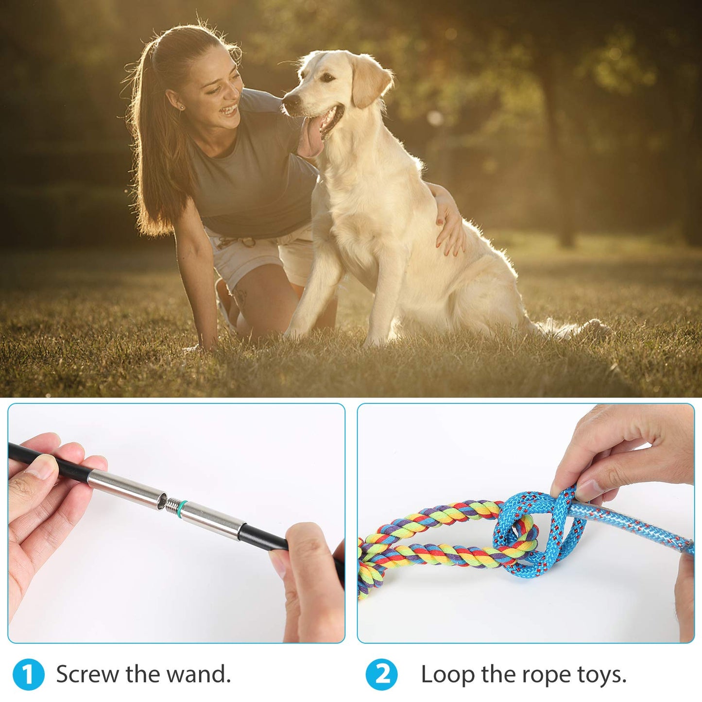 DIBBATU Juguete de poste de coqueteo para perros, varita interactiva para perros, tirón de guerra y ejercicio al aire última intervensión, juguete de señuelo de correa con cuerda de masticar para perseguir y entrenar para perros pequeños