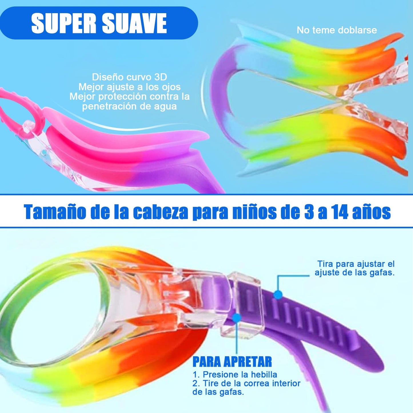 Gafas de Natación Niños 2 Pares - Antivaho + Silicona Ultra Suave, Edad 3-14 Años (Unisex)