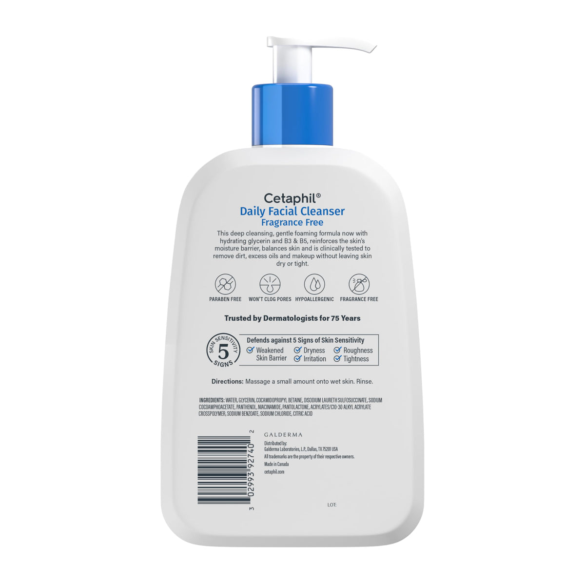 Cetaphil Face Wash, Daily Facial Cleanser for Sensitive, Combination to Oily Skin, NEW 16 oz, Fragrance Free,Gentle Foaming, Soap Free, Hypoallergenic