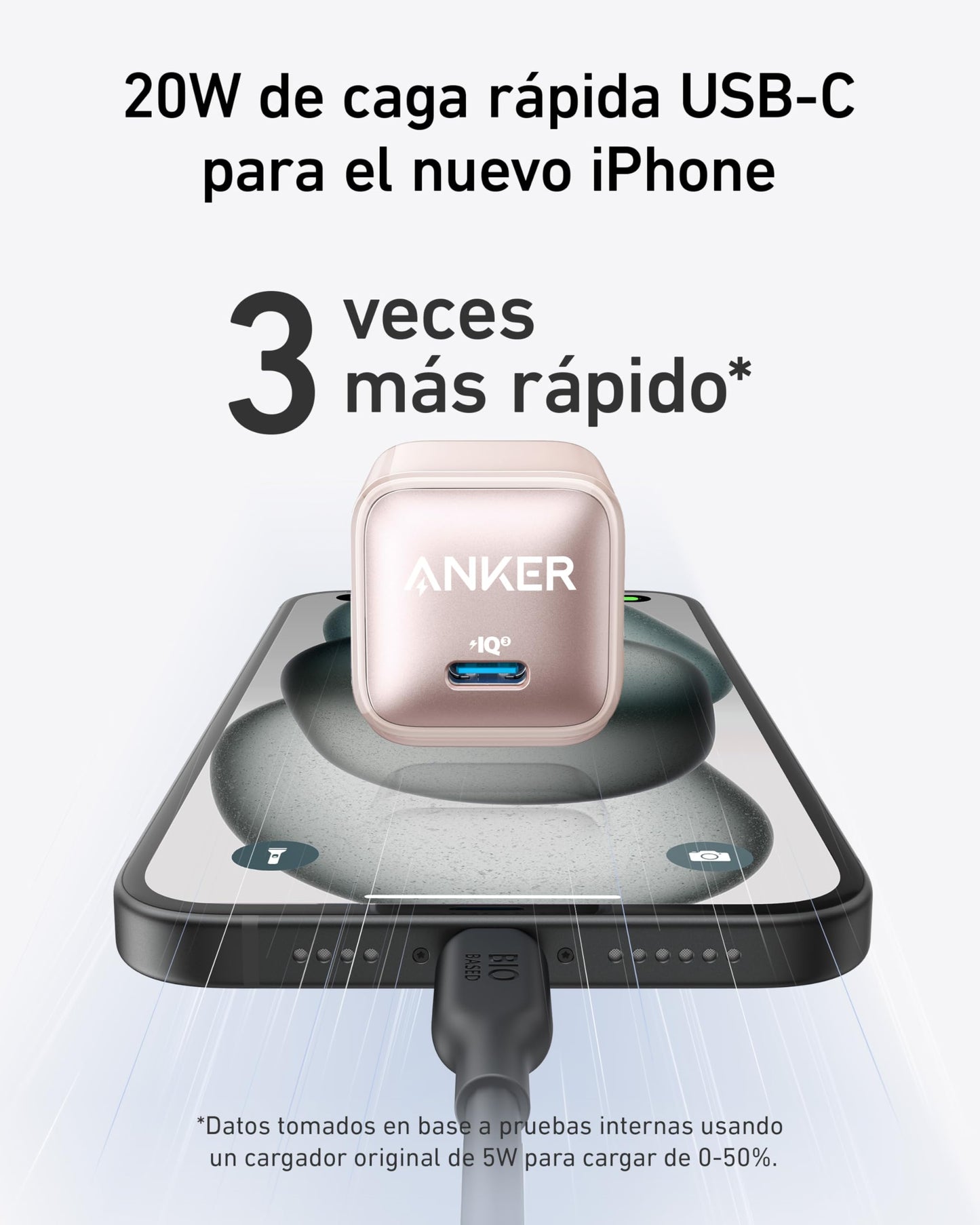 Anker Cargador USB C 20W, 511 (Nano Pro), PIQ 3.0 Duradero Compacto Cargador rápido, para iPhone 13/13 Mini/13 Pro/13 Pro Max/12, Galaxy, Pixel 4/3, iPad/iPad Mini (Cable no Incluido)