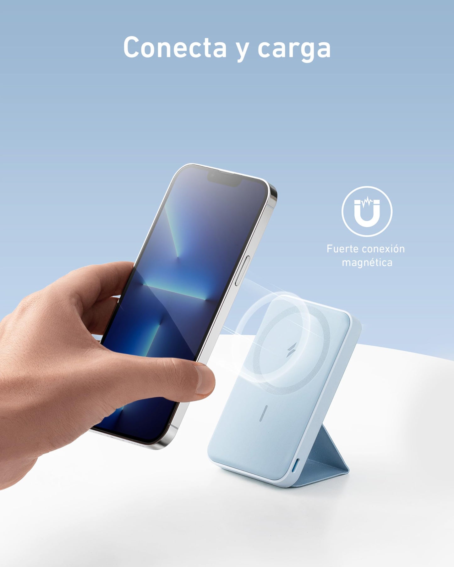 Batería Anker Azul magnética Plegable 5000 mAh Compatible con iPhone 15 Series