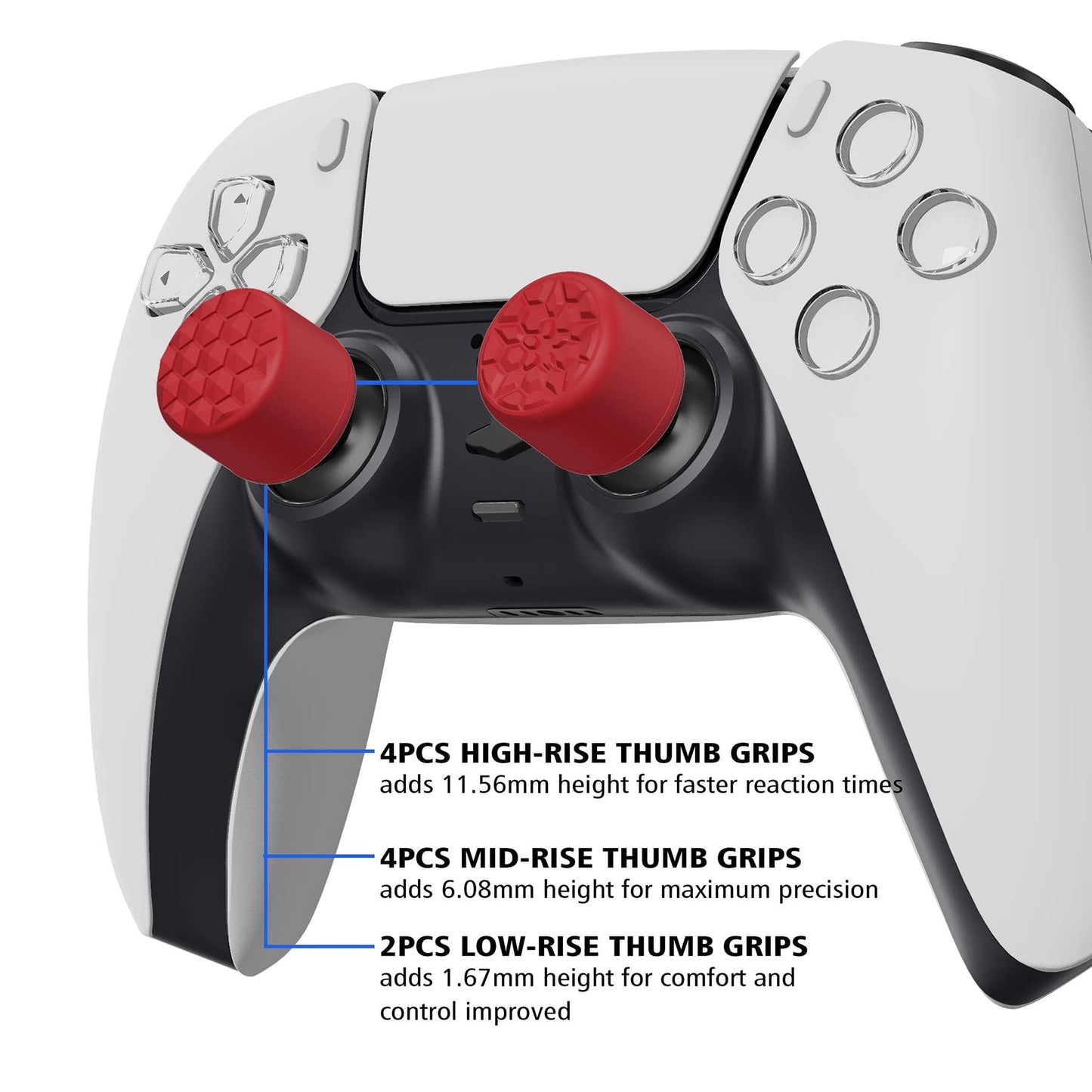 Agarres para Pulgar PlayVital Rojo con 3 Alturas Convexo y Cóncavo para PS5, PS4, Xbox Series, Switch Pro